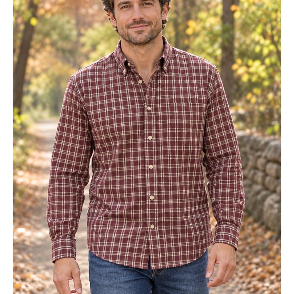 L.L. Bean Men's Large Regular Wrinkle Resistant Plaid Cotton Button Up Shirt